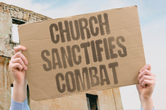 "Church sanctifies combat" Russian Orthodox prayers justify military action. CHURCH. SANCTIFIES. COMBAT. RUSSIA. ORTHODOX.