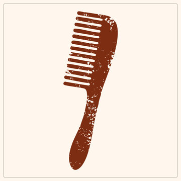 Grunge style wide toothed hair comb pick with heavy speckling, worn textures, and irregular vintage edges. Monochromatic rust palette evokes an organic, rustic aesthetic for artisanal branding.