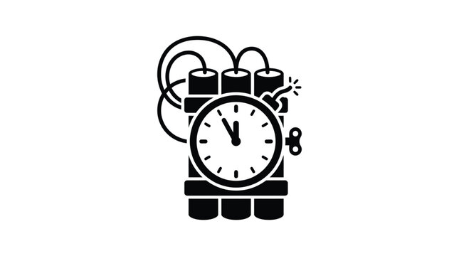 Bomb With Clock And Wicks Black Silhouette