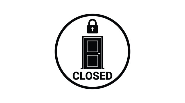Closed door with padlock circular sign black silhouette