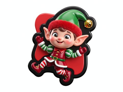 Cute Christmas Elf Character with Green Hat and Red Outfit