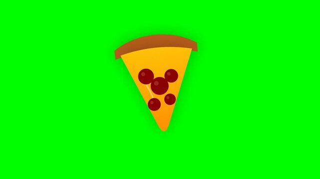 Flat Vector Pizza Slice Animation On Green Screen Background For Fast Food Commercial Video And Marketing Social Media Content Design Presentation
