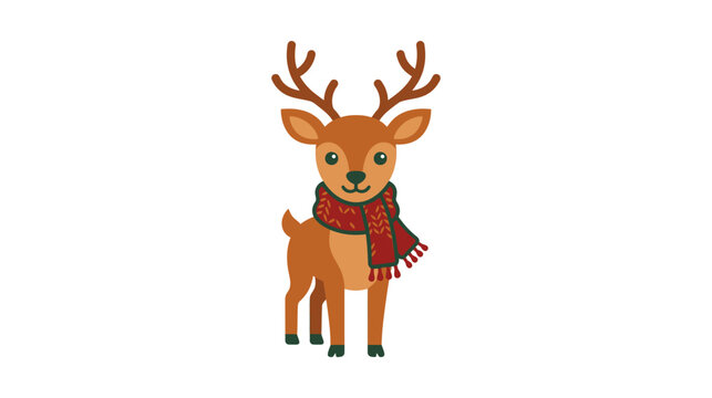 Cute Reindeer Character Wearing a Red Scarf for Christmas Holiday Illustration