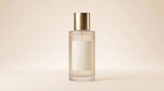 Minimalistic Bottle With Blank Label On Soft Cream Background For Product Display