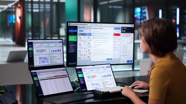 Healthcare Analyst Reviewing Claims Denial Data On Laptop