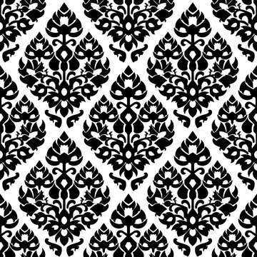 Seamless Thai traditional floral pattern on transparent background.