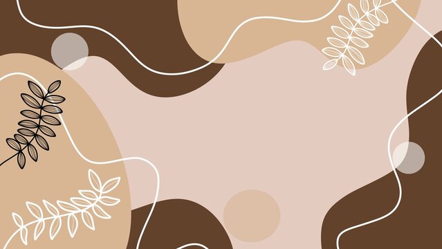 Minimalist Boho Abstract Background with Brown Foliage on Earthy Shapes