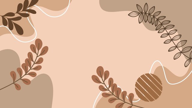 Modern Boho Background with Brown Botanicals and Abstract Organic Shapes