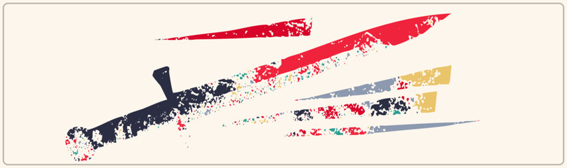 Fototapeta premium Distressed blade and speed streaks forming a diagonal slash. The steel, slang 