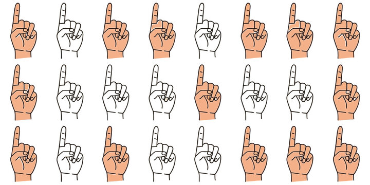 Hand counting numbers gesture icons featuring finger counting symbols from one to ten for education, mathematics, communication, learning, and instructional designs