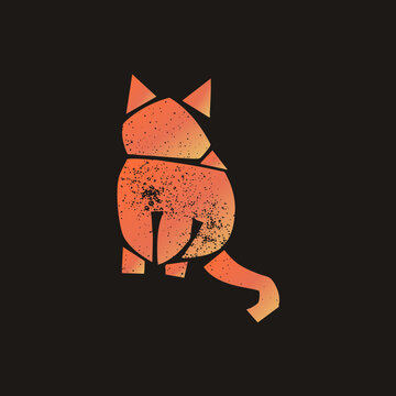 Chunky silhouette, a mouser turned geometric kitty, split into angular segments with speckled grunge texture. Warm orange gradient tomcat as flat fragmented shapes on transparent background.