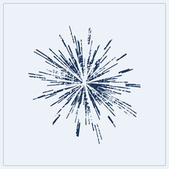 Fototapeta premium Vintage grunge starburst with distressed radiating retro sunburst boom with comic explosion energy in deep navy on transparent background.
