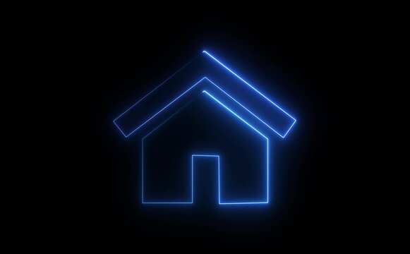 Neon line home icon . Neon home solid icon glowing black background animation . 