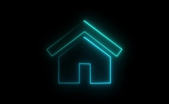 Neon line home icon . Neon home solid icon glowing black background animation . 