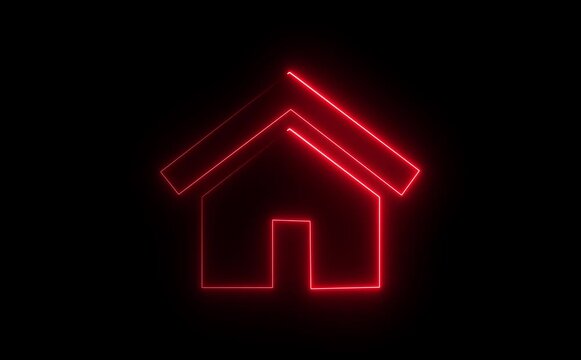 Neon line home icon . Neon home solid icon glowing black background animation . 