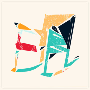 Grungy throwup piece of the letter B, wildstyle graffiti tag with distressed texture, built from bold fragmented shapes. Street art style in teal, mustard, red and navy on transparent backdrop