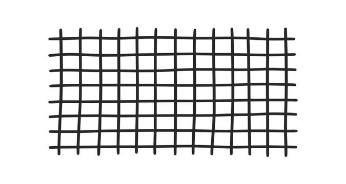 Grid pattern hand drawn with rectangular geometric mesh, regular square lattice lines and editable stroke vector