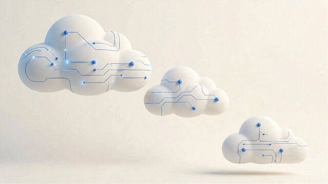 3D Cloud Computing Icon Network Floating on Soft Off-White Background Banner