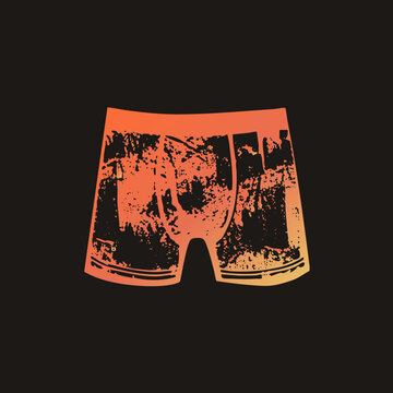 Distressed trunk underwear, the classic keks or skivvies silhouette rendered in rough stencil style with speckled halftone wear. Bold warm gradient gives these boxers a gritty streetwear edge.