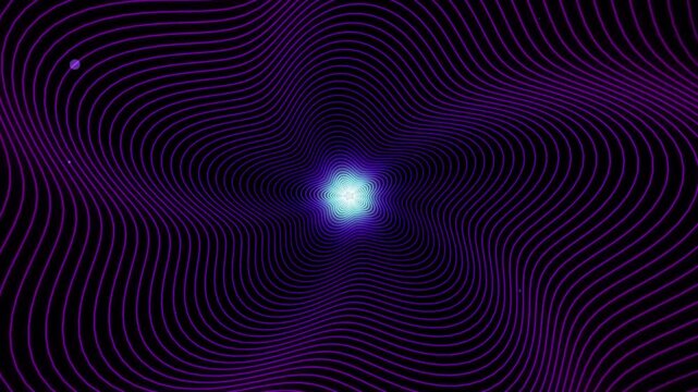 Abstract background with concentric wavy purple lines emanating from a central glowing cyan point