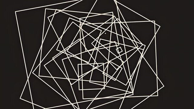 Abstract geometric pattern of overlapping squares on a black background