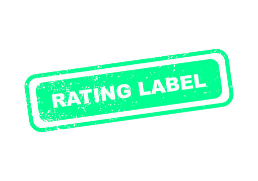 Green rating label stamp with bold text saying rating illustration