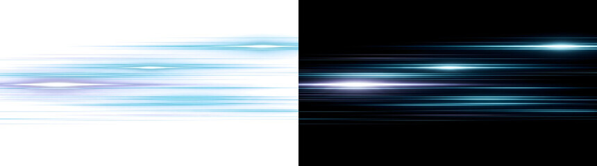 Futuristic blue speed light streaks form dynamic horizontal lines perfect for technology background design in PNG, Transparent and Black Background Versions © Tanay