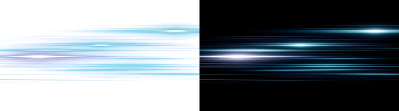 Futuristic blue speed light streaks form dynamic horizontal lines perfect for technology background design in PNG, Transparent and Black Background Versions