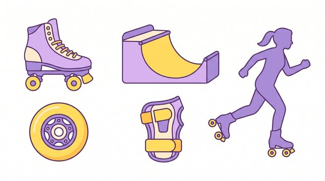 Roller Skating Inline Skate Fitness Flat Vector Icon Set