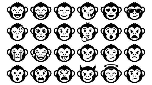 Cute Monkey Emoji Faces Vector Collection with Funny Emotional Cartoon Expressions