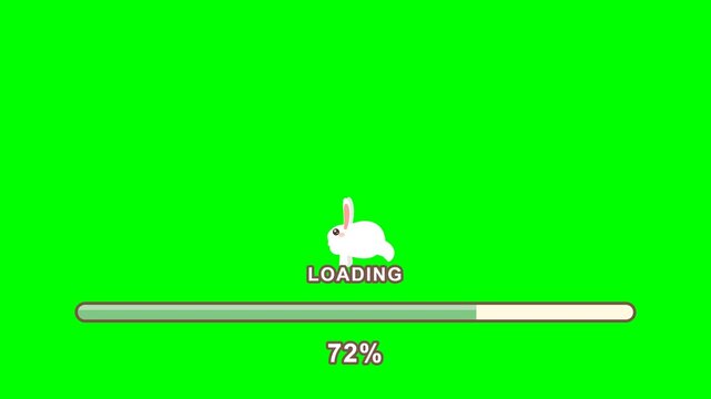 A cute little bunny mascot sits above a progressive indicator showing seventy two percent completion status for an interactive digital interface while users await the finalization