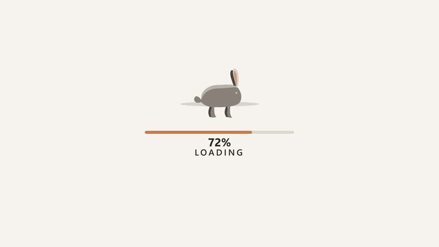 A cute grey bunny graphic hops along a progress bar as the system indicates that seventy two percent of the digital data transmission is currently complete within this playful software interface