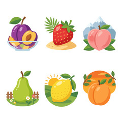 Fototapeta premium Vibrant Fruit Icons: Collection of Fresh Produce Illustrations