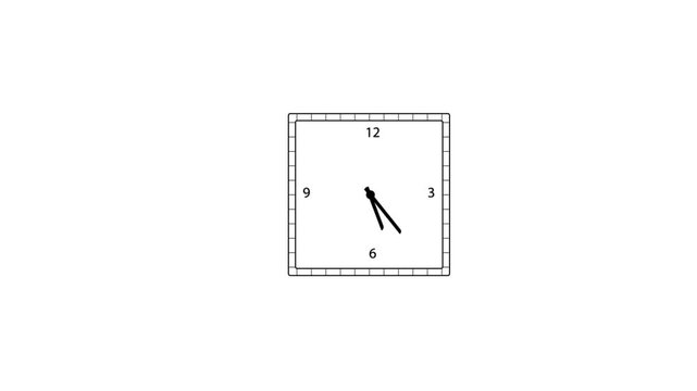 Minimalist square wall clock with black hands showing time on a clean white background