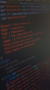 Code, computer and screen with programming language for web design, software and app development. Closeup, technology display and script for data analysis, hardware control and cybersecurity testing