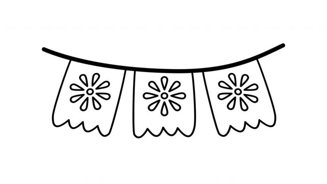day of the dead papel picado decoration line art
