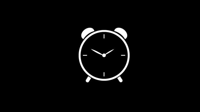Minimalist white alarm clock isolated on a solid black background for time management concepts