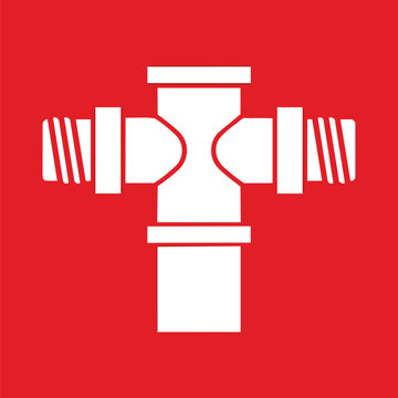 Industrial plumbing pipe fitting icon, white metal valve connector on red background, hydraulic hardware vector illustration ,Clean grouped each Icon