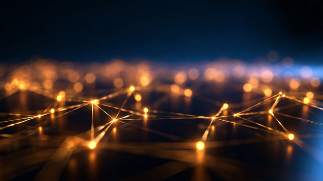 Abstract Glowing Digital Network Connected by Light Nodes