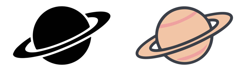 Saturn planet icon and cartoon style planetary ring design on transparent background © Andrey
