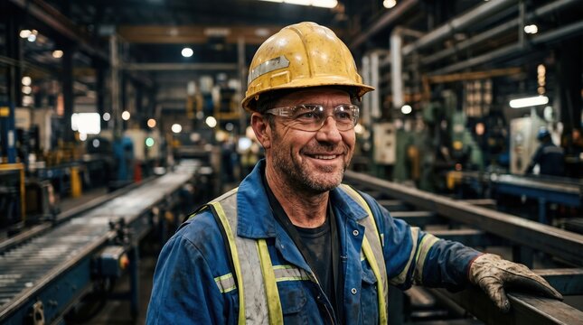 Smiling industrial worker in factory
