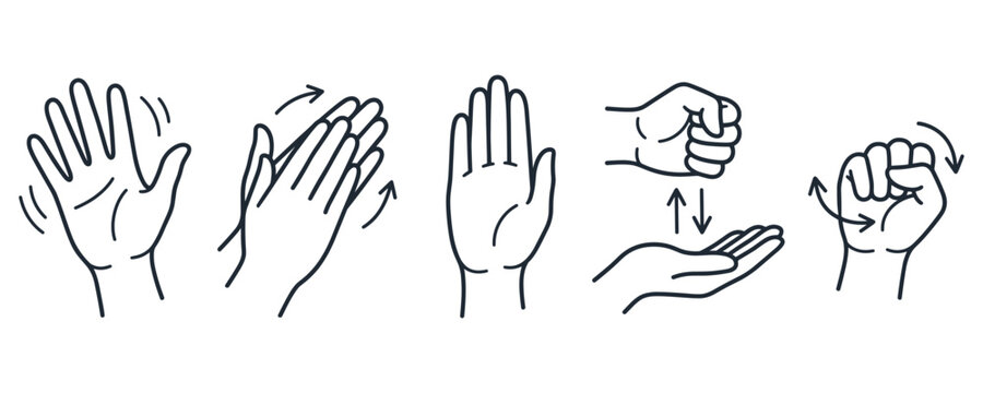 Hand gesture line icons representing waving and clapping actions.