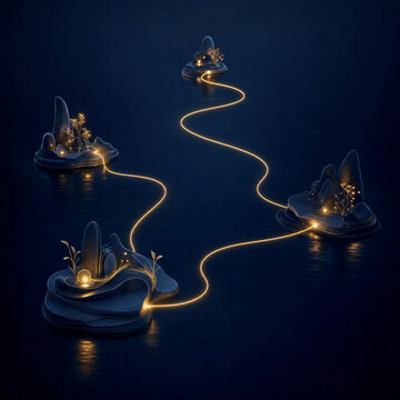 Connected islands woven with light threads