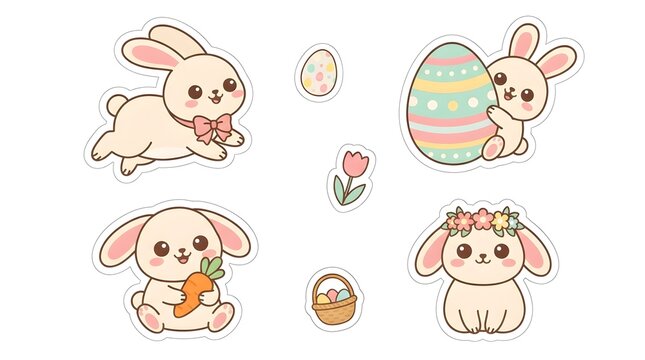 Bunny sticker set with Easter theme