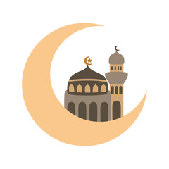 Ramadan crescent moon mosque flat cute islamic eid mubarak icon png © Farjana