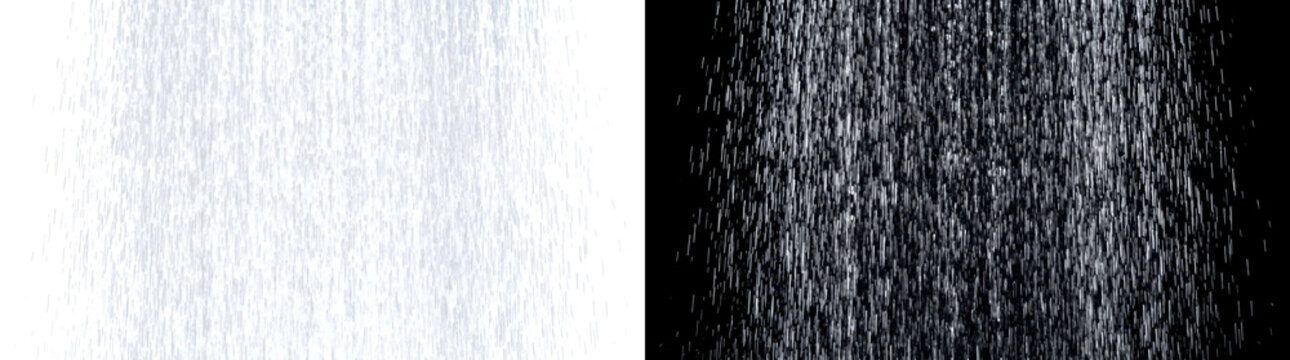 Falling rain of heavy water droplets streak texture in PNG, Transparent and Black Background Versions for creative design use