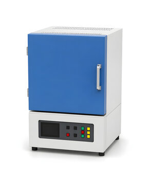 Professional laboratory muffle furnace with an insulated high-temperature chamber and digital control panel for thermal treatment and laboratory heating applications.
