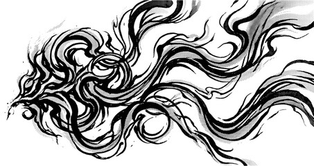 Fototapeta premium Abstract halftone texture background. Flowing organic lines twist and undulate gracefully to simulate drifting smoke or blowing hair.