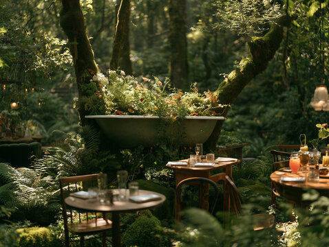 Experimental Cafe and Restaurant Concepts, Surreal Coffee Shop Interiors with Floating Furniture, Impossible Architecture, Unexpected Objects, Dreamlike Dining Spaces, Creative Hospitality and Unusual
