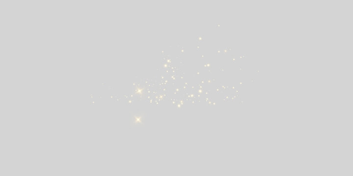 Abstract background of glowing gold particles. Scattered yellow glitter dust on a transparent dark checkerboard. Magical stardust overlay effect for graphic design 